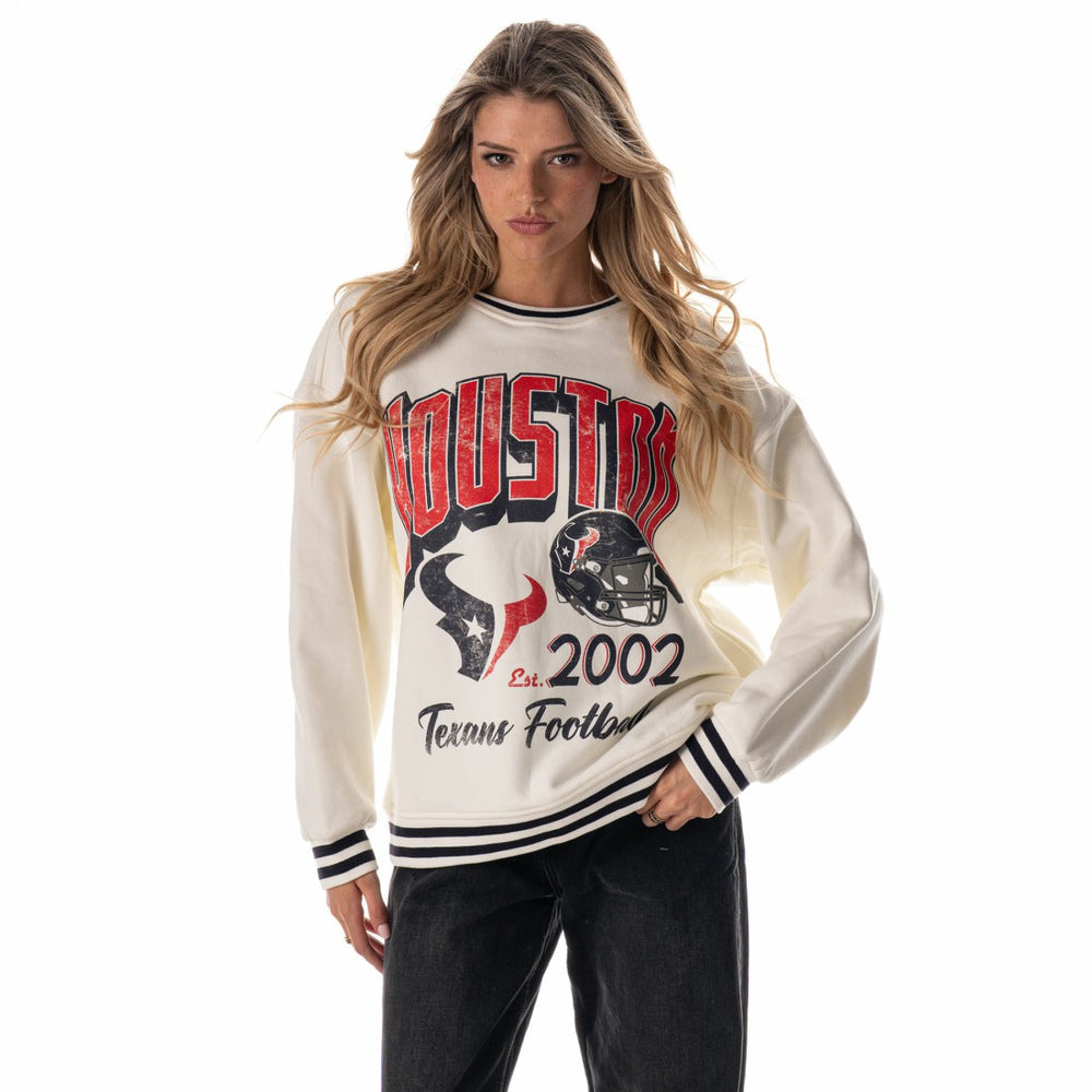 Houston Texans The Wild Collective Women's Oversized Vintage French Terry Sweatshirt Cream | NFL