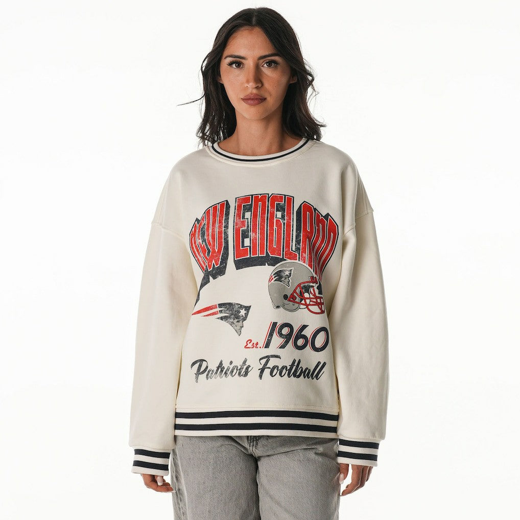 New England Patriots The Wild Collective Women's Oversized Vintage French Terry Sweatshirt Cream | NFL