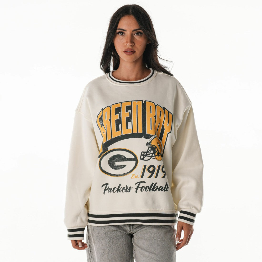 Green Bay Packers The Wild Collective Women's Oversized Vintage French Terry Sweatshirt Cream | NFL