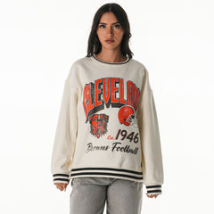 Cleveland Browns The Wild Collective Women's Oversized Vintage French Terry Sweatshirt Cream | NFL