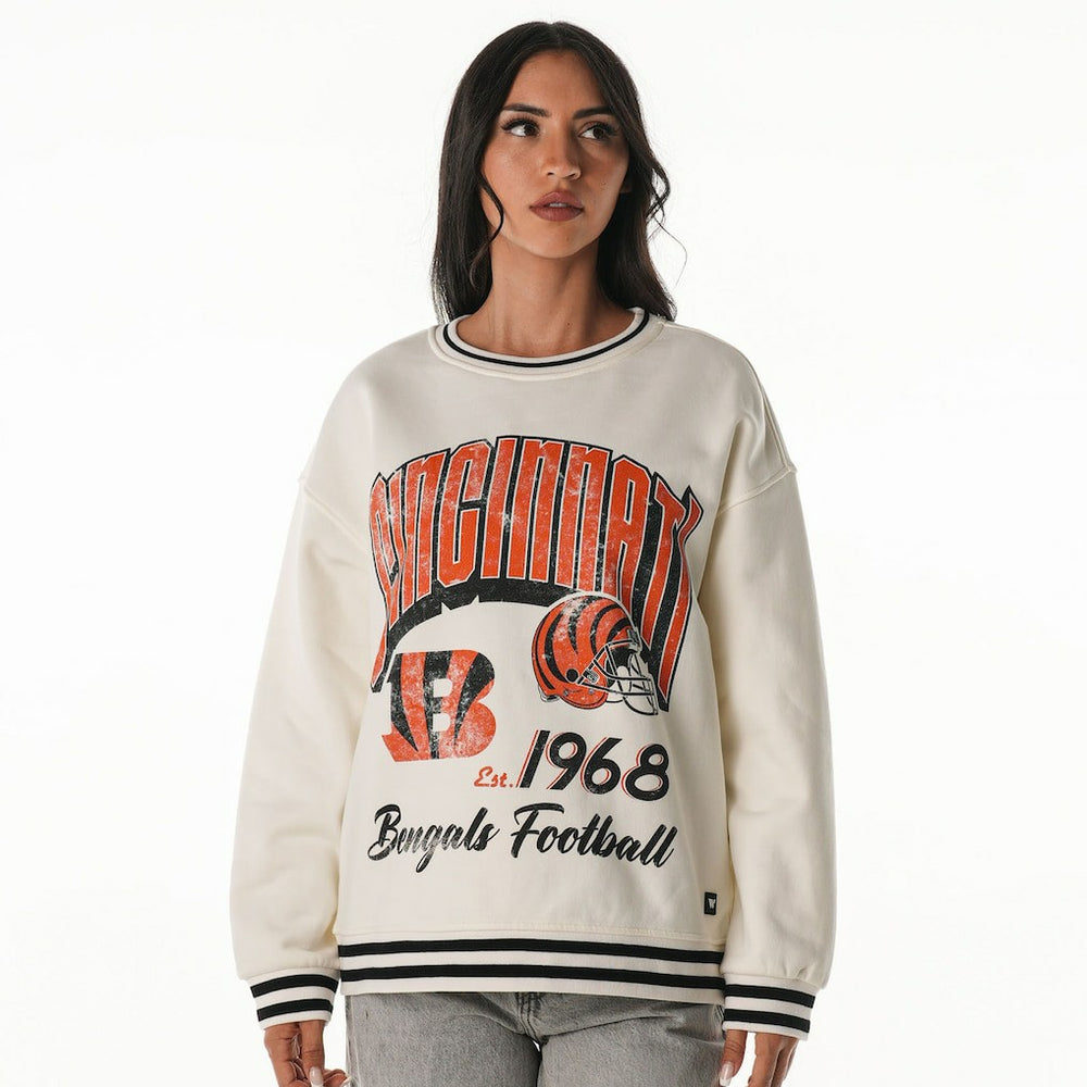 Cincinnati Bengals The Wild Collective Women's Oversized Vintage French Terry Sweatshirt Cream | NFL