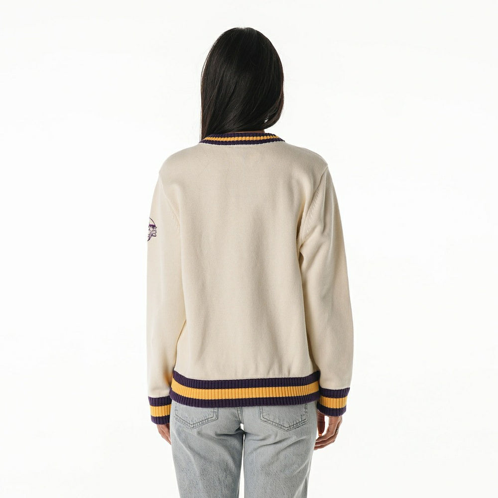 Minnesota Vikings The Wild Collective Women's Jacquard V-Neck Sweater Cream | NFL