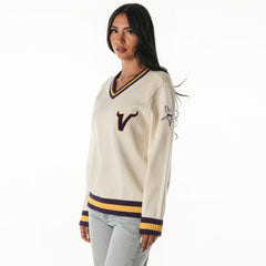 Minnesota Vikings The Wild Collective Women's Jacquard V-Neck Sweater Cream | NFL