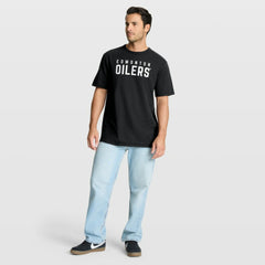 Edmonton Oilers Fanatics Play Distressed Wordmark Stadium Slub T-Shirt - Black - NHL
