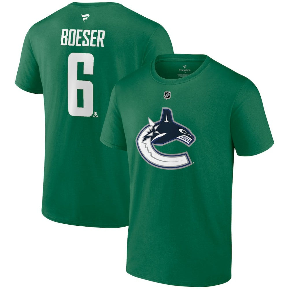 Brock Boeser Vancouver Canucks Fanatics Authentic Stack Name & Number T-Shirt - Green - NHL