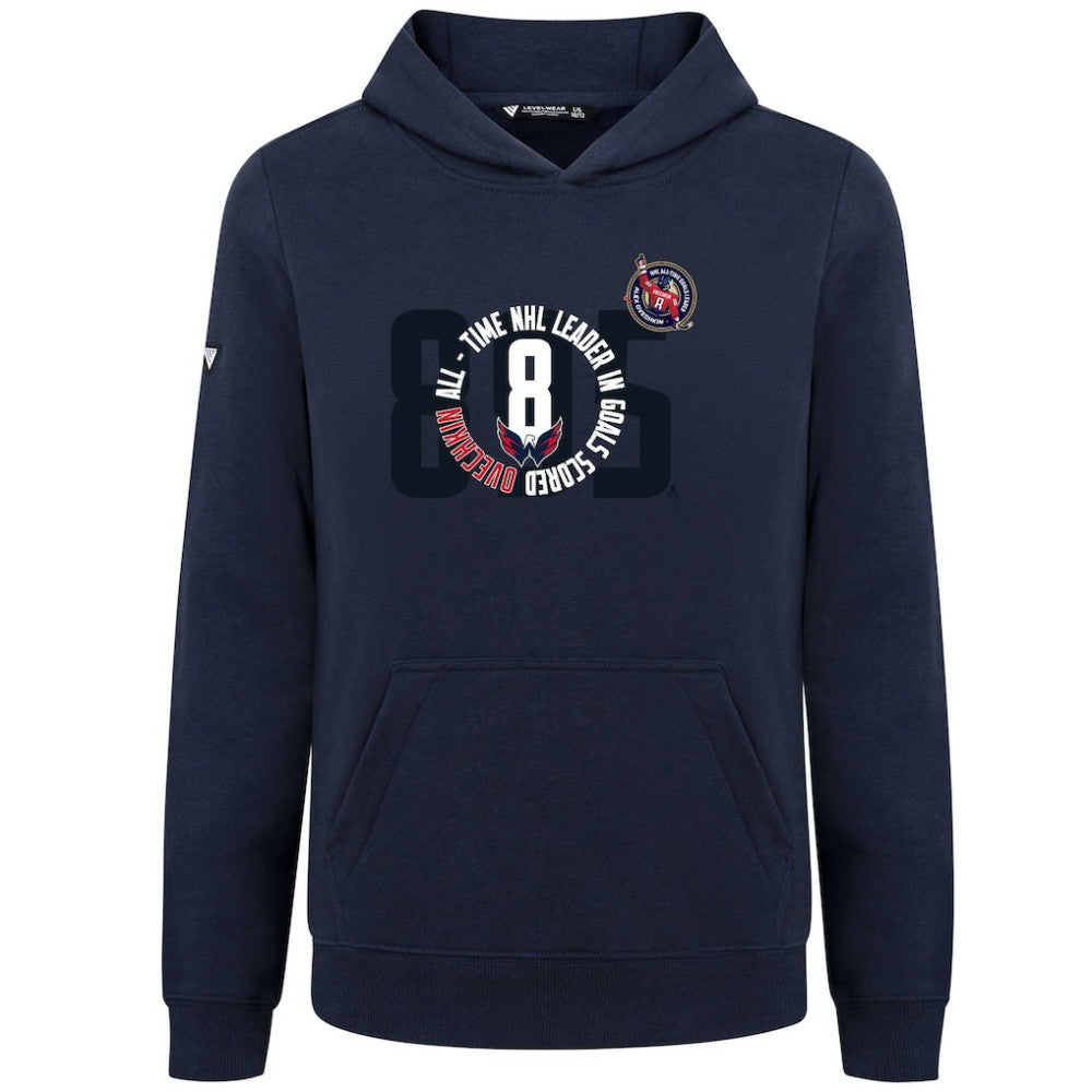 Alexander Ovechkin Washington Capitals Levelwear Youth NHL All-Time Leading Goal Scorer Milestone Name & Number Podium Pullover Hoodie - Navy - NHL