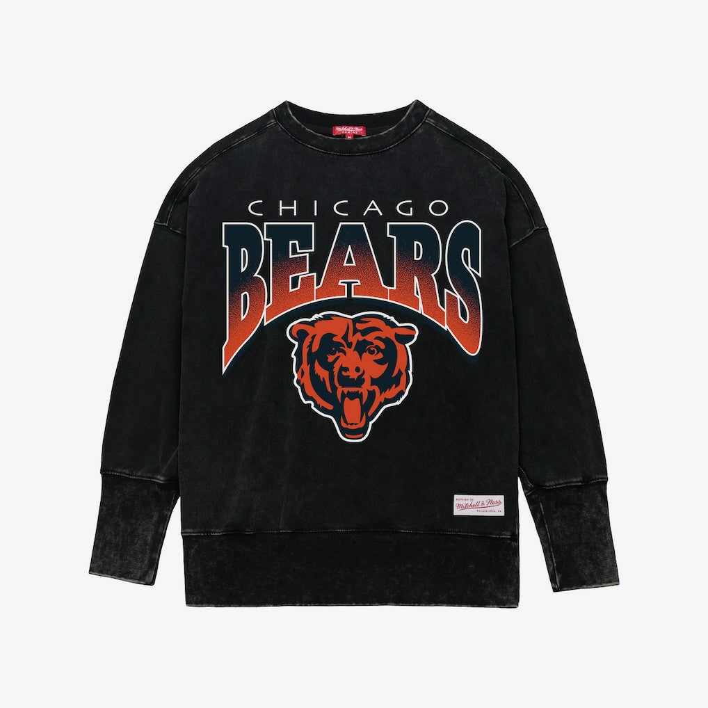 Chicago Bears Women's Delineate Mineral Wash Crewneck Sweatshirt Black | Mitchell & Ness