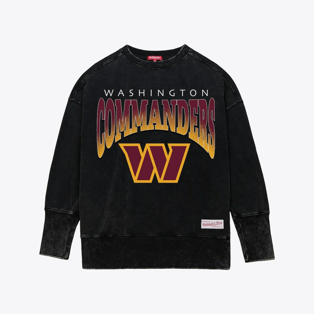 Washington Commanders Women's Delineate Mineral Wash Crewneck Sweatshirt Black | Mitchell & Ness