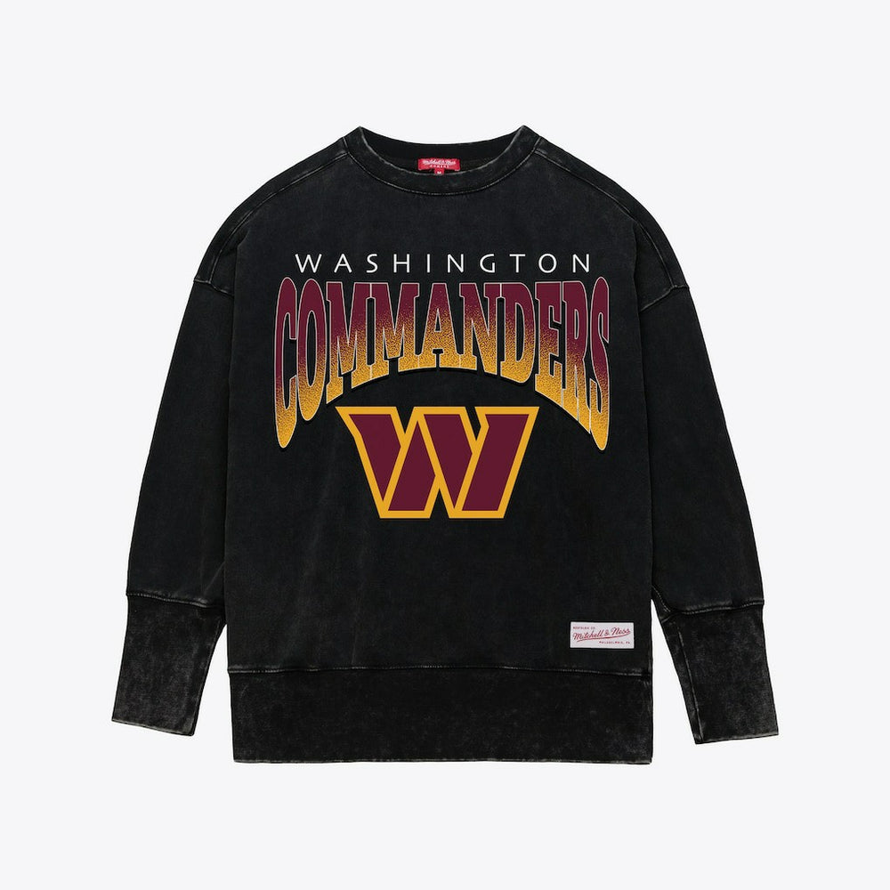 Washington Commanders Women's Delineate Mineral Wash Crewneck Sweatshirt Black | Mitchell & Ness