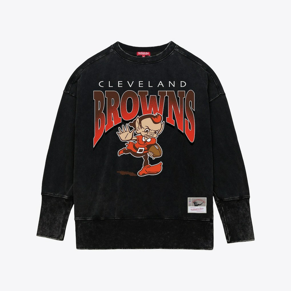Cleveland Browns Women's Delineate Mineral Wash Crewneck Sweatshirt Black | Mitchell & Ness