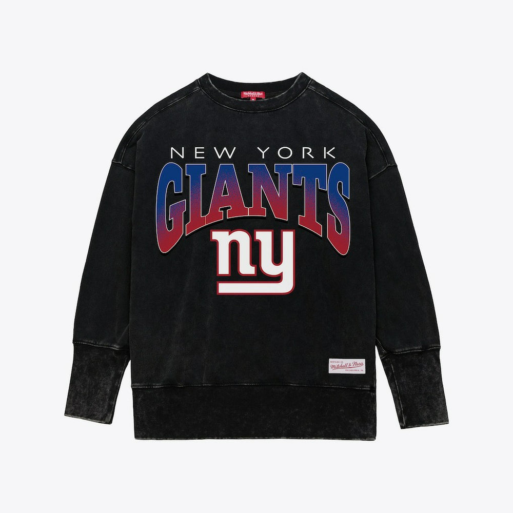 New York Giants Women's Delineate Mineral Wash Crewneck Sweatshirt Black | Mitchell & Ness