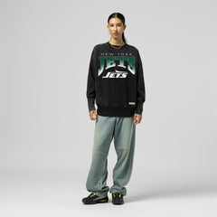 New York Jets Women's Delineate Mineral Wash Crewneck Sweatshirt Black | Mitchell & Ness