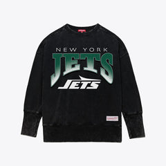 New York Jets Women's Delineate Mineral Wash Crewneck Sweatshirt Black | Mitchell & Ness
