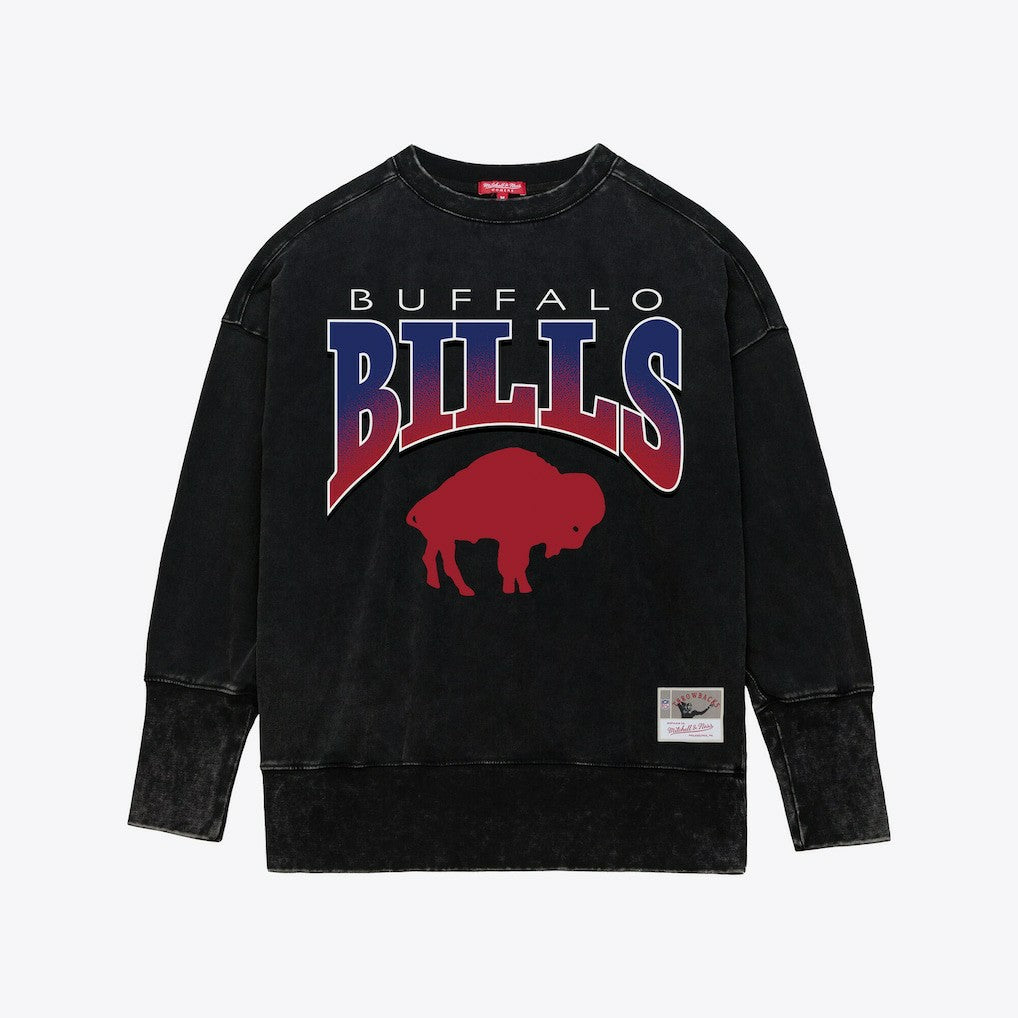 Buffalo Bills Women's Delineate Mineral Wash Crewneck Sweatshirt Black | Mitchell & Ness