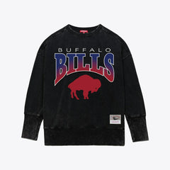 Buffalo Bills Women's Delineate Mineral Wash Crewneck Sweatshirt Black | Mitchell & Ness