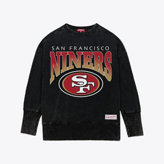 San Francisco 49ers Women's Delineate Mineral Wash Crewneck Sweatshirt Black | Mitchell & Ness