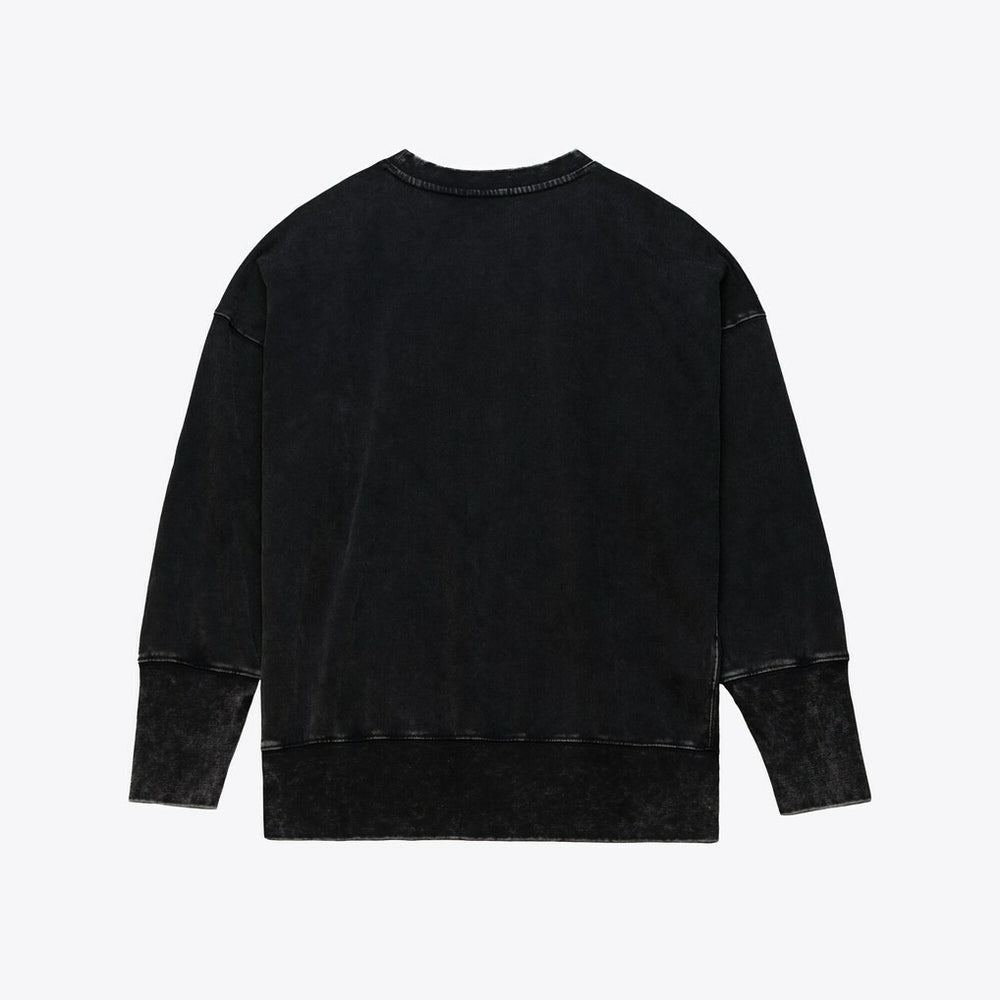 San Francisco 49ers Women's Delineate Mineral Wash Crewneck Sweatshirt Black | Mitchell & Ness