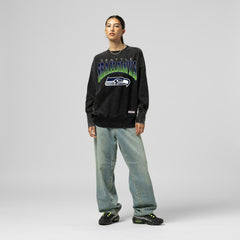 Seattle Seahawks Women's Delineate Mineral Wash Crewneck Sweatshirt Black | Mitchell & Ness