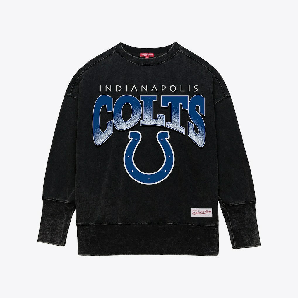 Indianapolis Colts Women's Delineate Mineral Wash Crewneck Sweatshirt Black | Mitchell & Ness