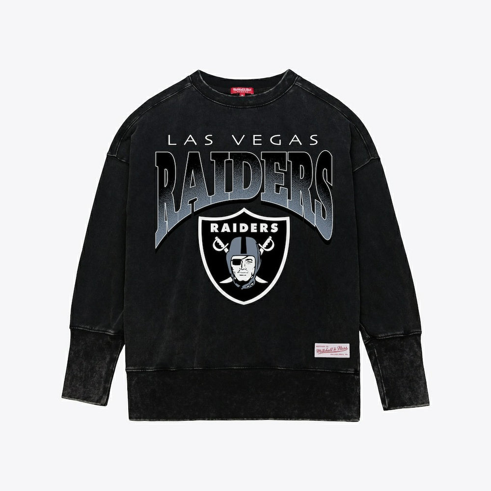Las Vegas Raiders Women's Delineate Mineral Wash Crewneck Sweatshirt Black | Mitchell & Ness