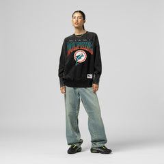 Miami Dolphins Women's Delineate Mineral Wash Crewneck Sweatshirt Black | Mitchell & Ness