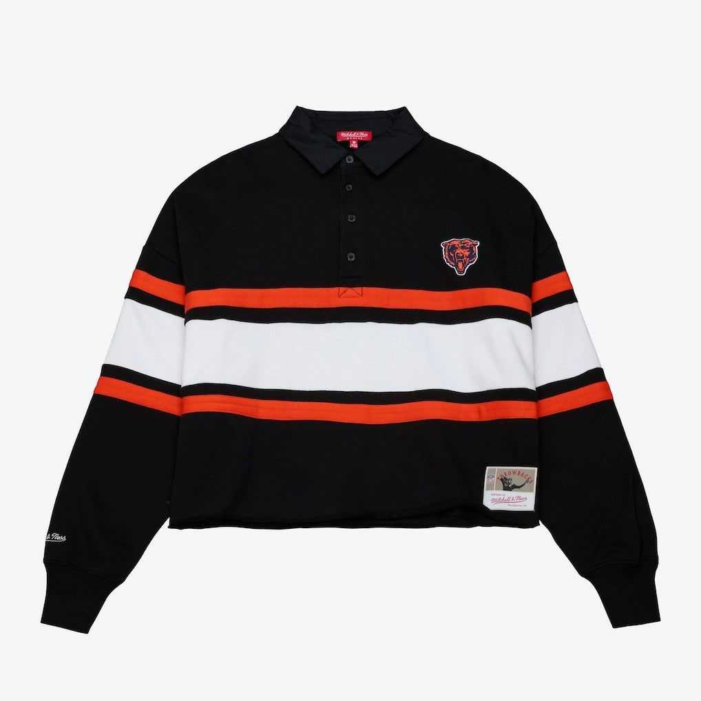 Chicago Bears Women's Cropped Long Sleeve Rugby Polo Black | Mitchell & Ness