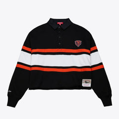Chicago Bears Women's Cropped Long Sleeve Rugby Polo Black | Mitchell & Ness