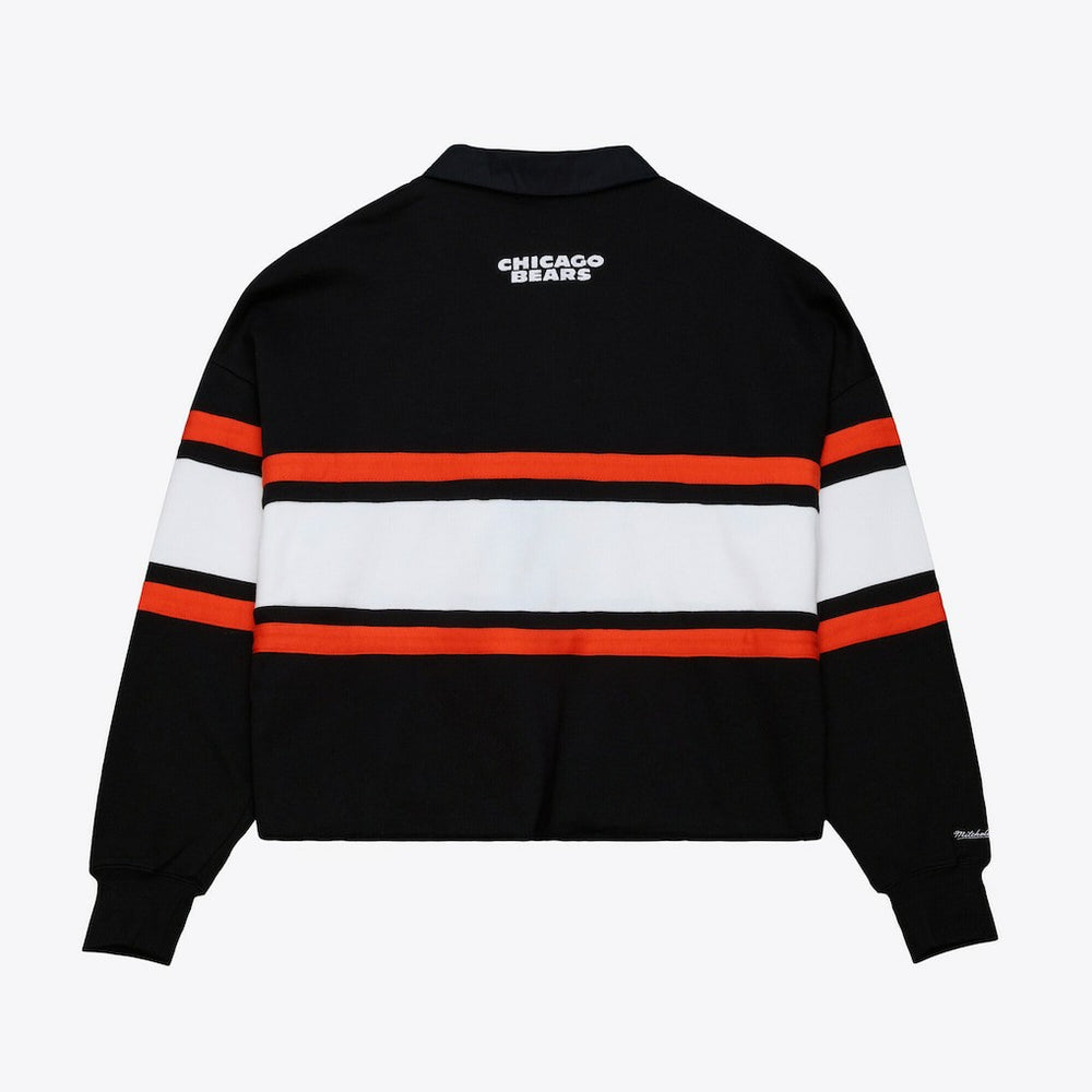 Chicago Bears Women's Cropped Long Sleeve Rugby Polo Black | Mitchell & Ness