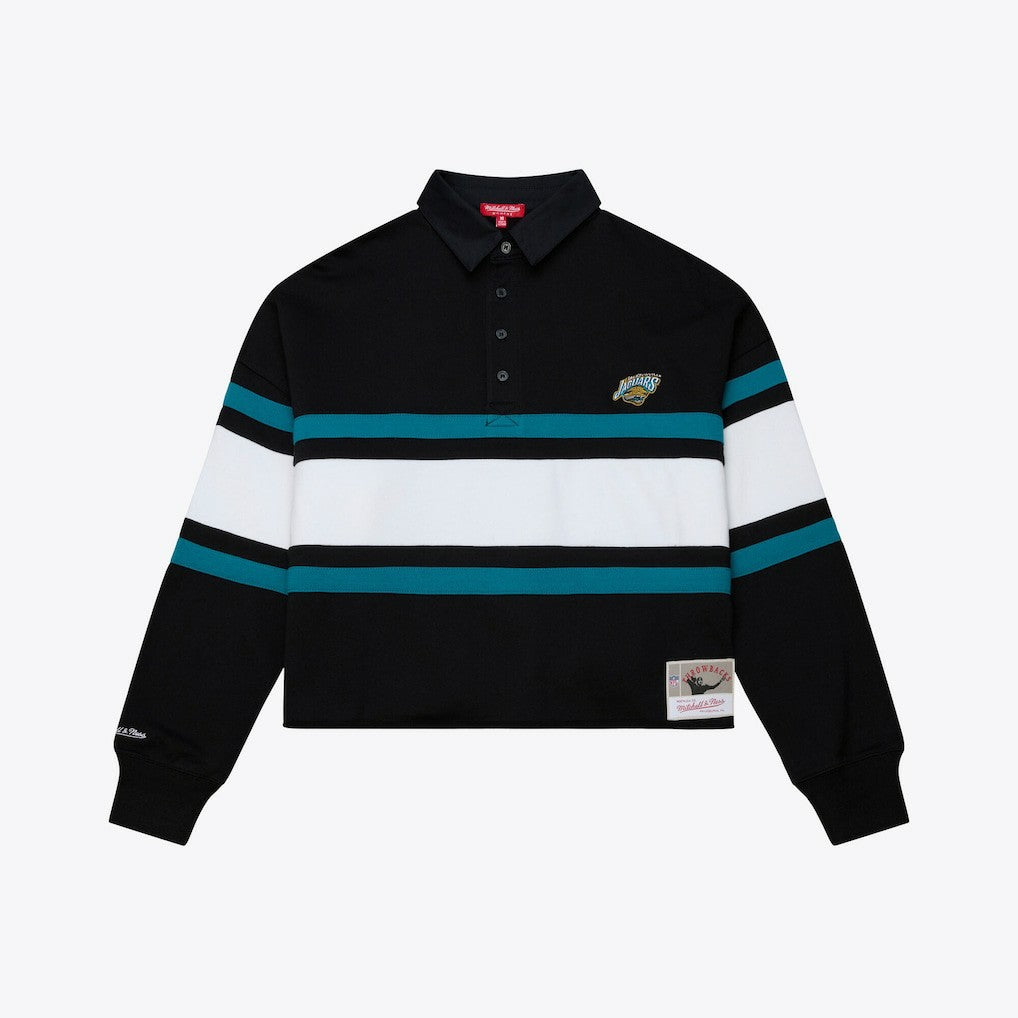Jacksonville Jaguars Women's Throwback Cropped Long Sleeve Rugby Polo Black | Mitchell & Ness