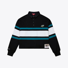 Jacksonville Jaguars Women's Throwback Cropped Long Sleeve Rugby Polo Black | Mitchell & Ness