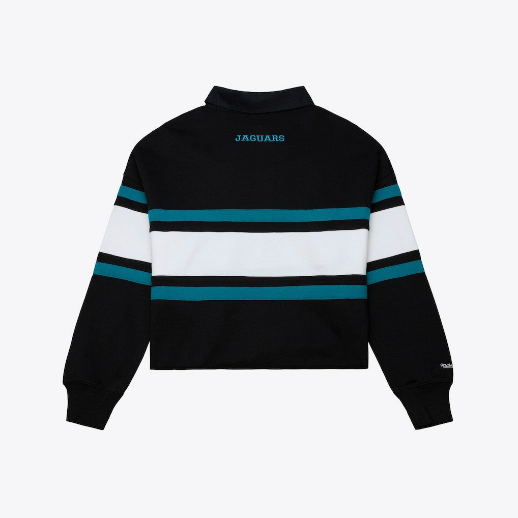 Jacksonville Jaguars Women's Throwback Cropped Long Sleeve Rugby Polo Black | Mitchell & Ness