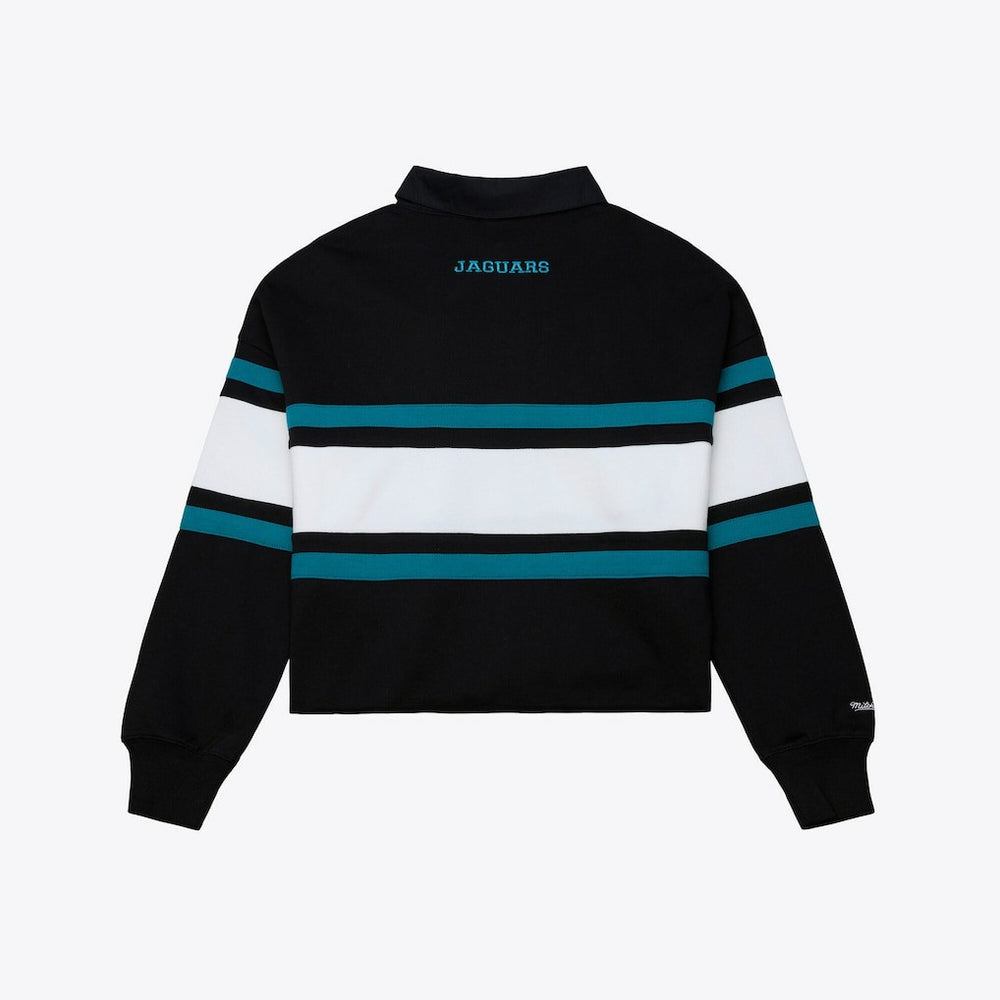 Jacksonville Jaguars Women's Throwback Cropped Long Sleeve Rugby Polo Black | Mitchell & Ness