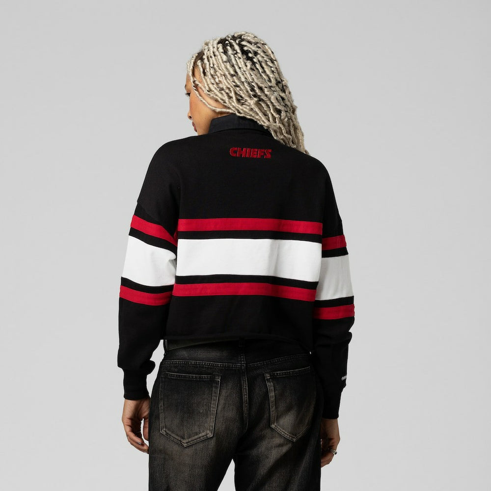 Kansas City Chiefs Women's Cropped Long Sleeve Rugby Polo Black | Mitchell & Ness