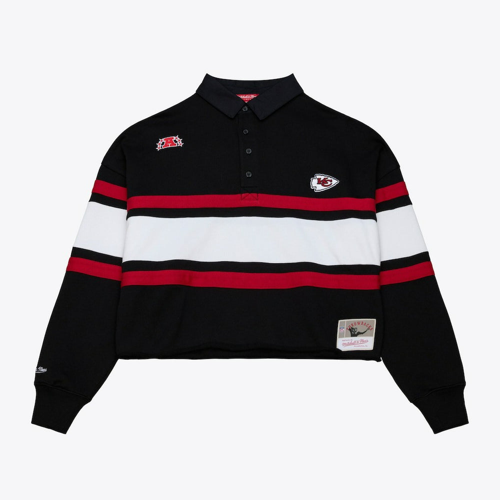 Kansas City Chiefs Women's Cropped Long Sleeve Rugby Polo Black | Mitchell & Ness