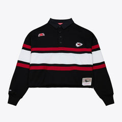 Kansas City Chiefs Women's Cropped Long Sleeve Rugby Polo Black | Mitchell & Ness