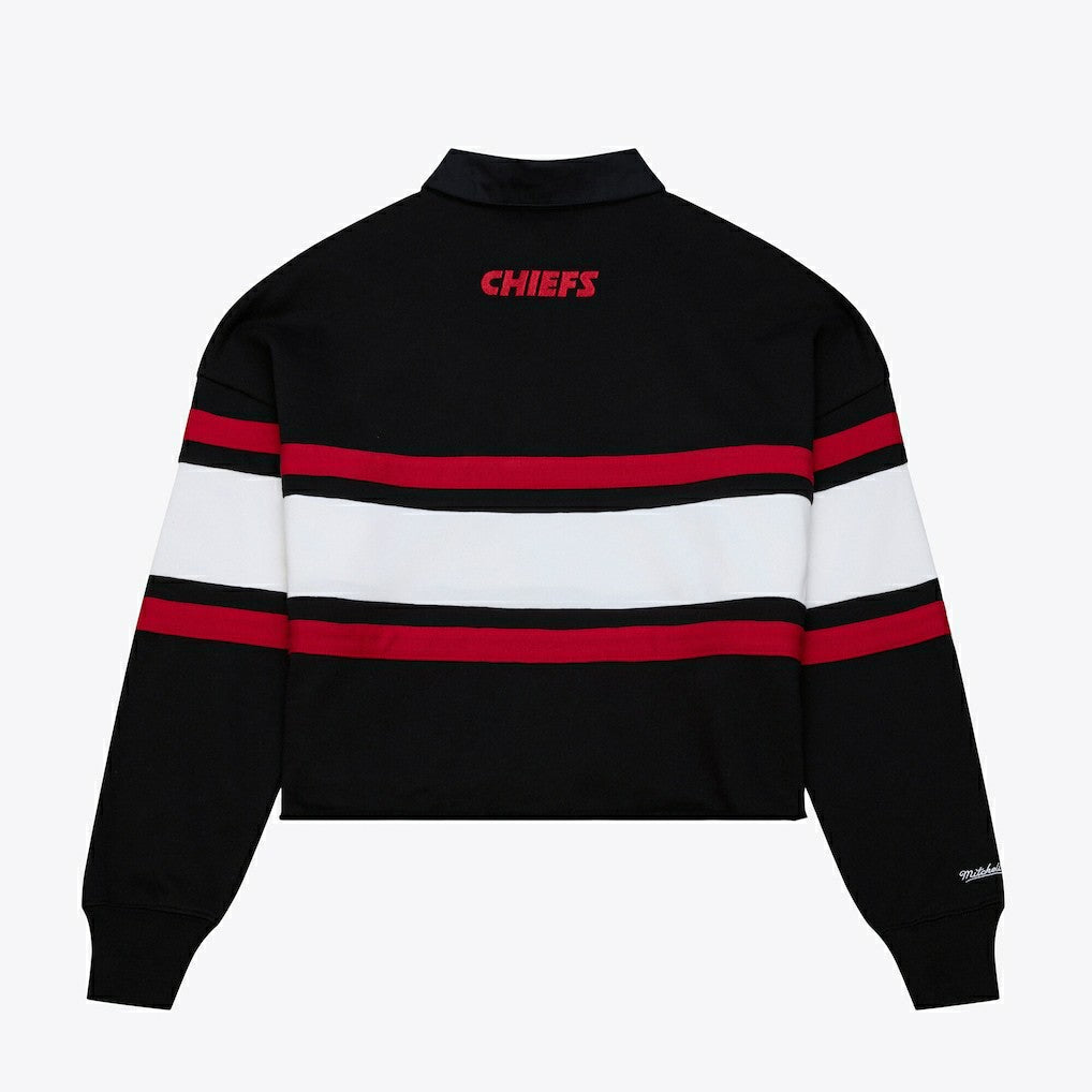 Kansas City Chiefs Women's Cropped Long Sleeve Rugby Polo Black | Mitchell & Ness