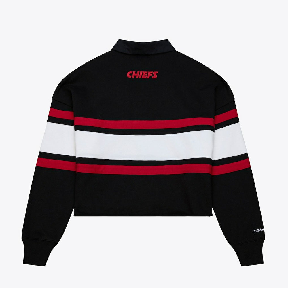 Kansas City Chiefs Women's Cropped Long Sleeve Rugby Polo Black | Mitchell & Ness