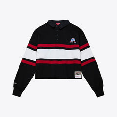 New England Patriots Women's Throwback Cropped Long Sleeve Rugby Polo Black | Mitchell & Ness