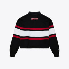 New England Patriots Women's Throwback Cropped Long Sleeve Rugby Polo Black | Mitchell & Ness