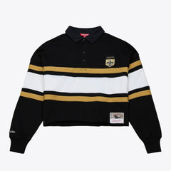 New Orleans Saints Women's Cropped Long Sleeve Rugby Polo Black | Mitchell & Ness
