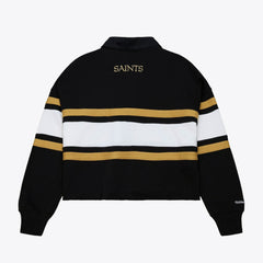 New Orleans Saints Women's Cropped Long Sleeve Rugby Polo Black | Mitchell & Ness