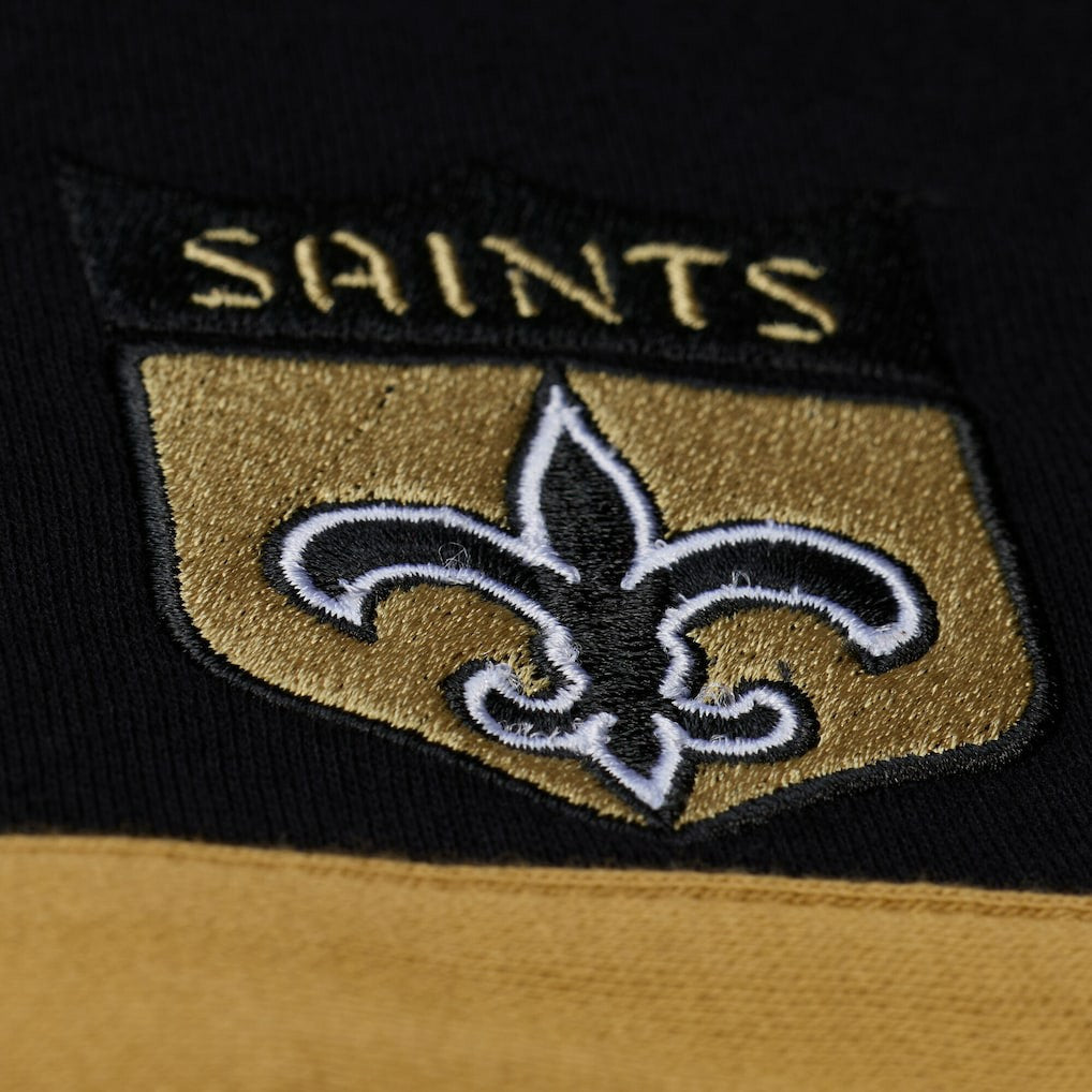 New Orleans Saints Women's Cropped Long Sleeve Rugby Polo Black | Mitchell & Ness