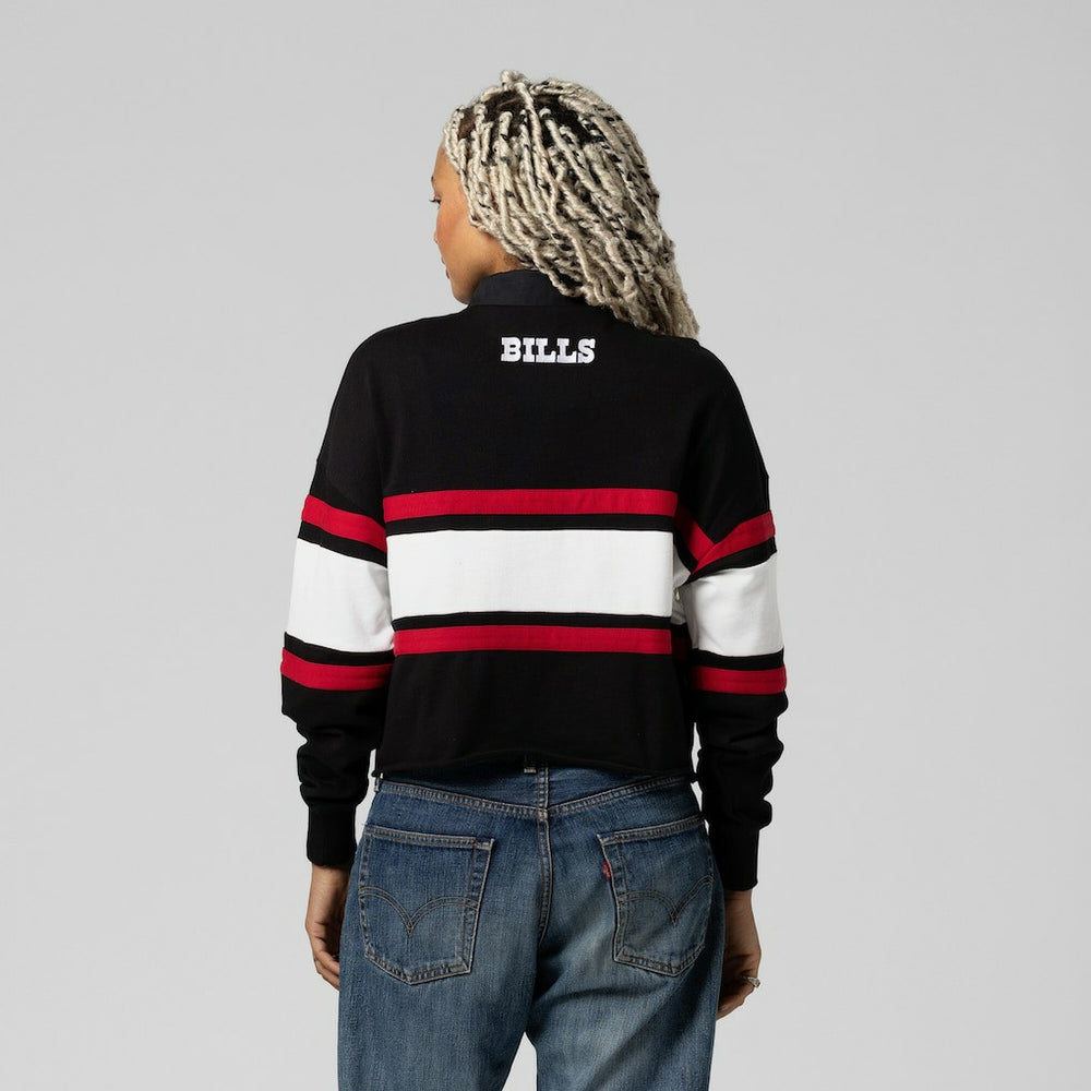 Buffalo Bills Women's Throwback Cropped Long Sleeve Rugby Polo Black | Mitchell & Ness