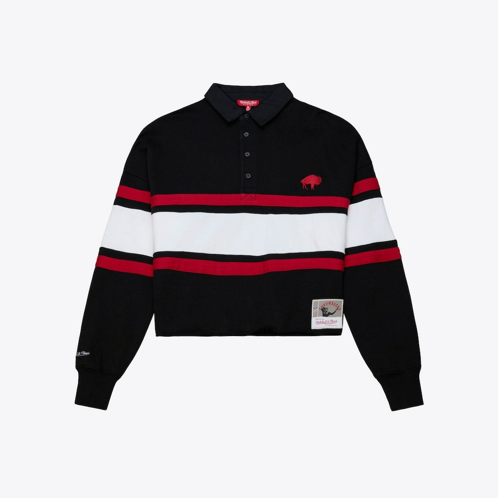Buffalo Bills Women's Throwback Cropped Long Sleeve Rugby Polo Black | Mitchell & Ness