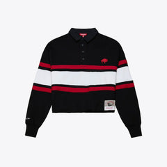 Buffalo Bills Women's Throwback Cropped Long Sleeve Rugby Polo Black | Mitchell & Ness