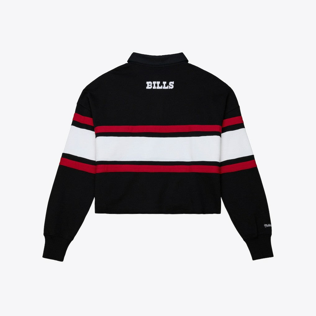 Buffalo Bills Women's Throwback Cropped Long Sleeve Rugby Polo Black | Mitchell & Ness