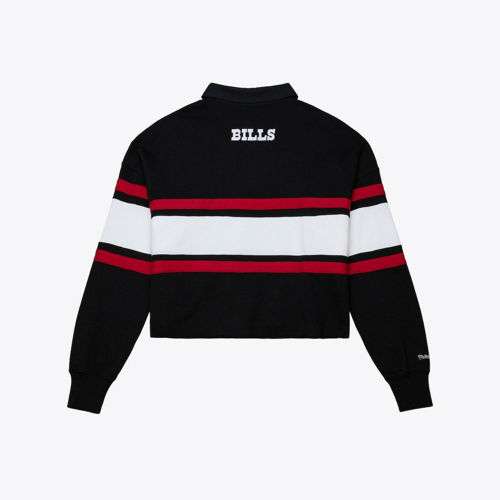 Buffalo Bills Women's Throwback Cropped Long Sleeve Rugby Polo Black | Mitchell & Ness