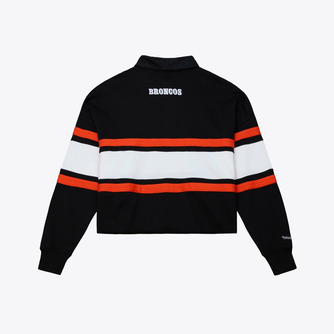Denver Broncos Women's Throwback Cropped Long Sleeve Rugby Polo Black | Mitchell & Ness