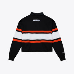 Denver Broncos Women's Throwback Cropped Long Sleeve Rugby Polo Black | Mitchell & Ness