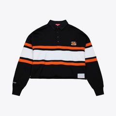 Cincinnati Bengals Women's Cropped Long Sleeve Rugby Polo Black | Mitchell & Ness